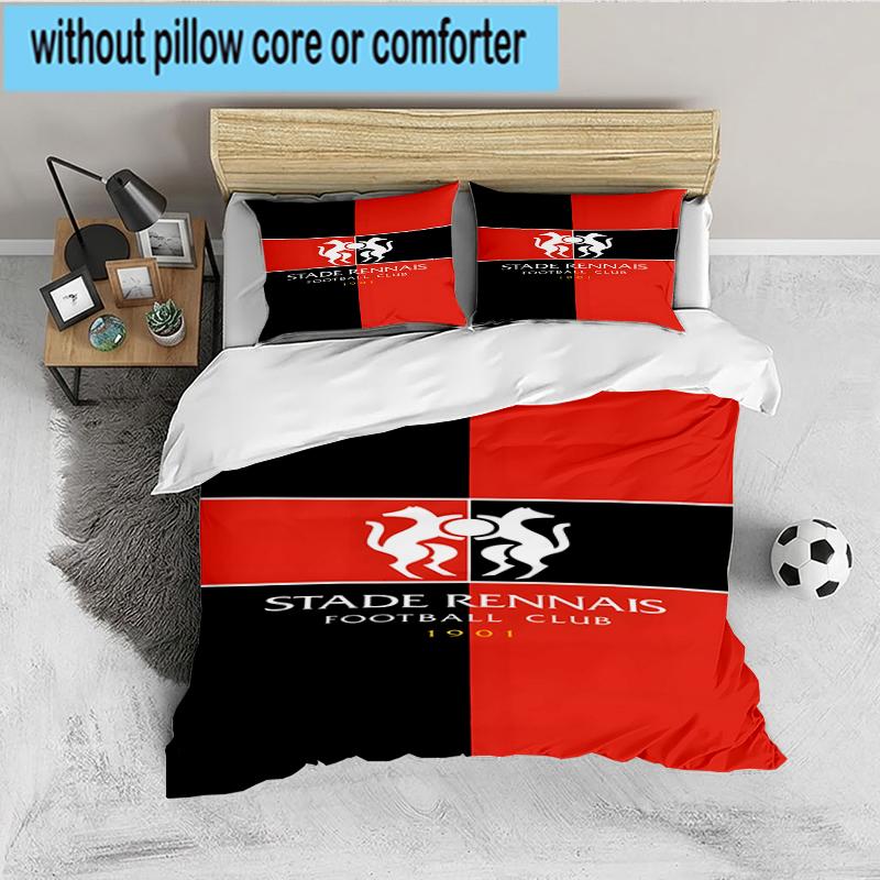 3PCS Stade Football Club Crest Bedding set,Ideal For1pc Duvet Cover And 2pcs Pillowcases Perfect for Christmas gift,Ideal for Bedroom, Dormitory