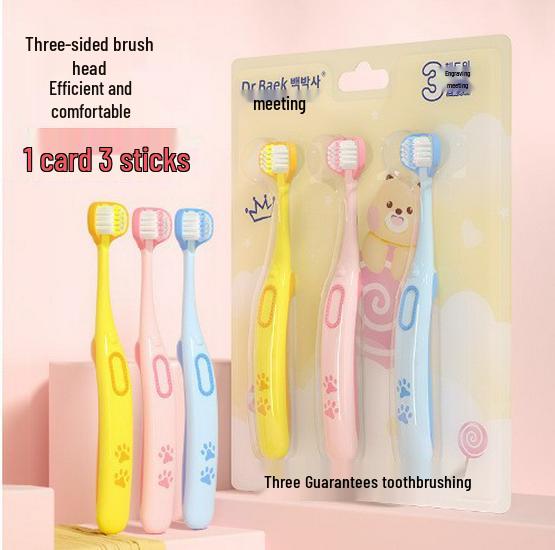 Popular Kids' Soft Bristle Three-Sided Toothbrush, Ages 3-12, Adorable Cartoon Giraffe Design