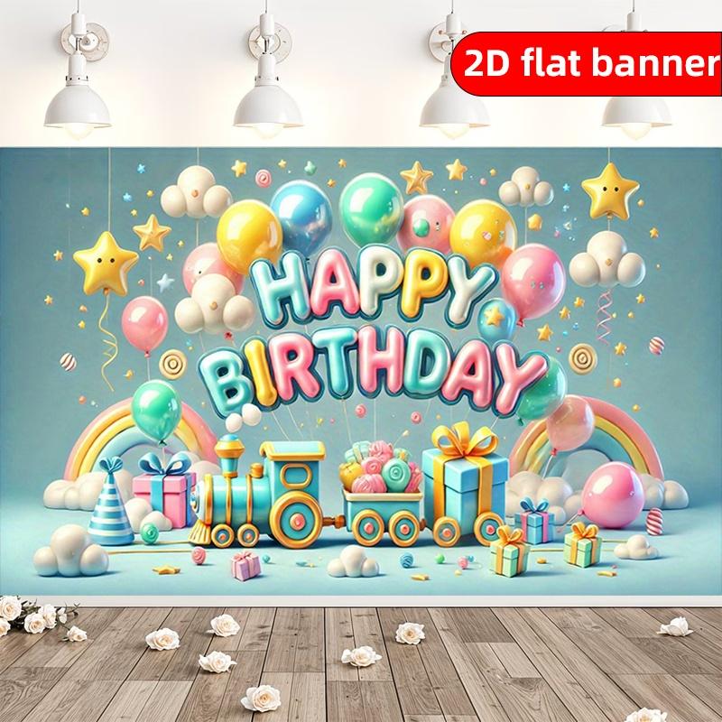 2D flat 1 piece Happy Birthday Train Polyester Photography Background Cloth Party Banner Pulling Birthday Supplies