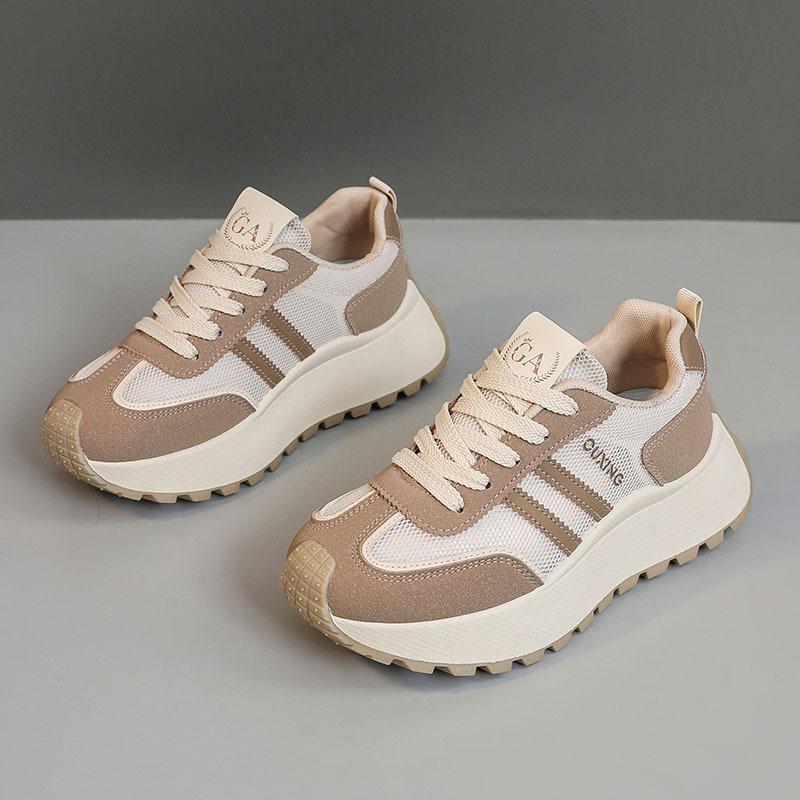 HY2525 Little White Shoes Women's Tide Shoes Summer and Autumn Mesh Breathable Women's Shoes Versatile Student Shoes Leisure Sports Thick Sole