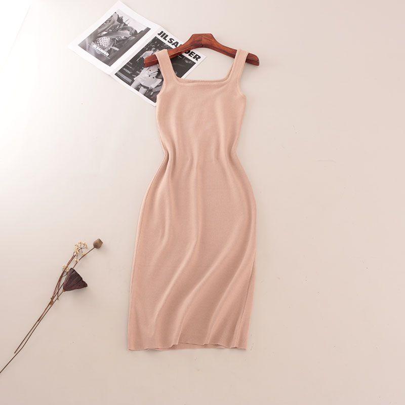 

Minimalist High-Grade Square Collar Vest Long dress Foreign Trade Original Order Slim fit Slimming Beauty Back Mid-Length Dress Picture color One size