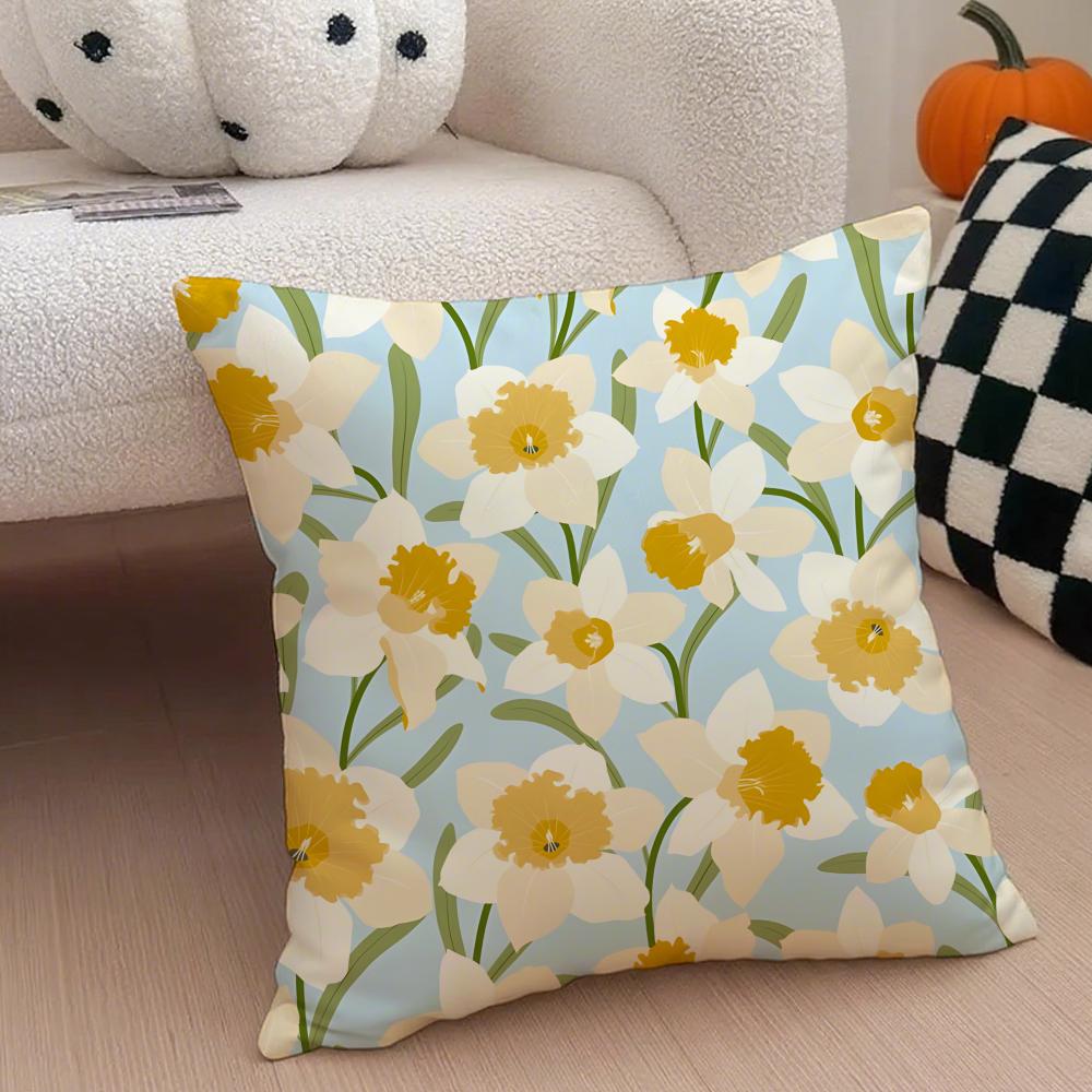 

Warm bright yellow Daffodil Narcissus flowers Cushion Cover Throw Pillow Cover Hidden Button Durable Polyester Chair Cushion 40X40cm
