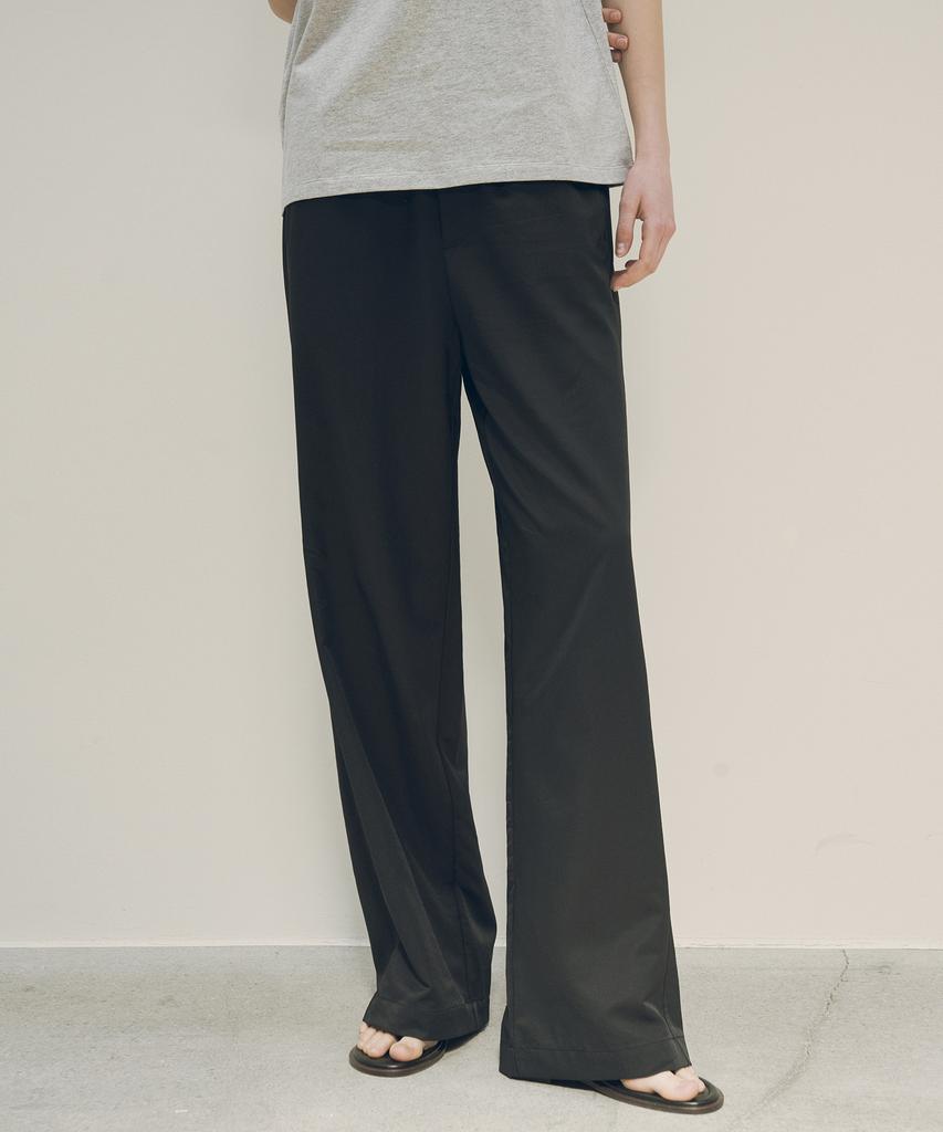 Siyajyu Sipt7118 Elastic Waist Wide Nylon Pants_Black