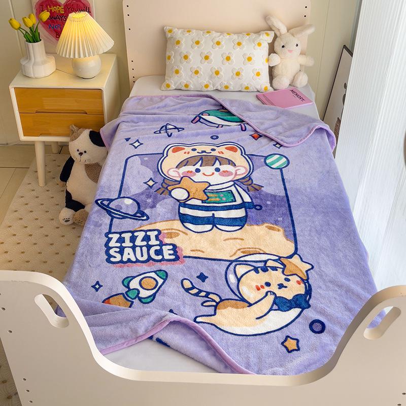 Cartoon Style Flannel Fleece Children's Blanket - Single Layer, All-Season, Small Nap Blanket with Edging