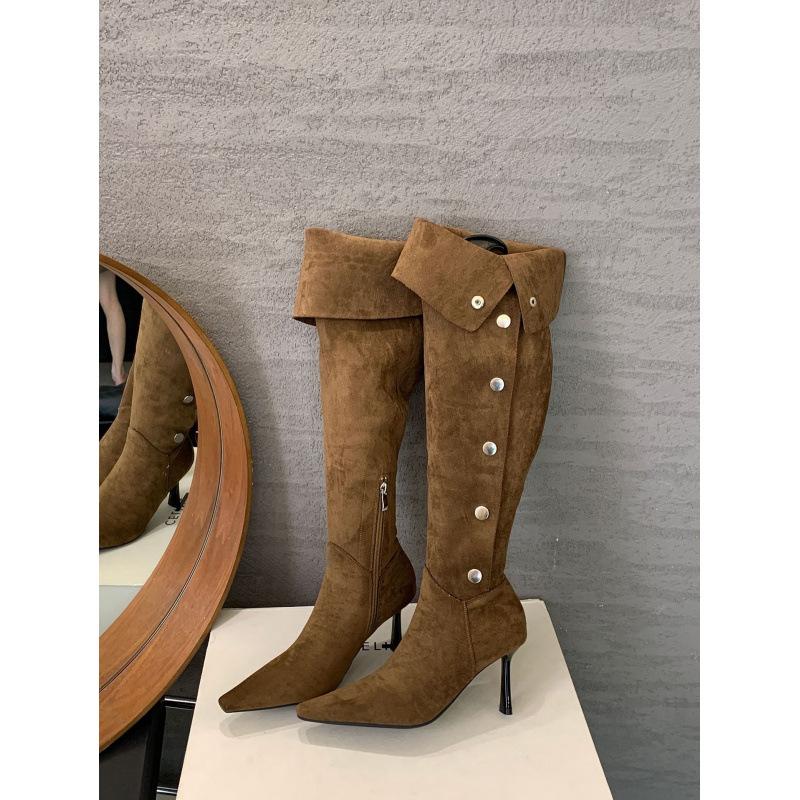 

2025 autumn and winter new fashion versatile two-wear foldable stacking boots high-heeled French pointed over the knee boots 39 верблюд