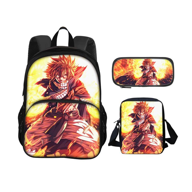 Fairy Tail Cartoon 3Pcs Set with Front Pocket Backpack+Shoulder Bags+Pencil Bag Student Boys and Girls Best Gift Stationery