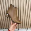 2025 Women's Genuine Leather Ankle Boots, Pointed Toe, High Heel, Chunky Sole, Plus Size, Velvet-Lined for Autumn/Winter