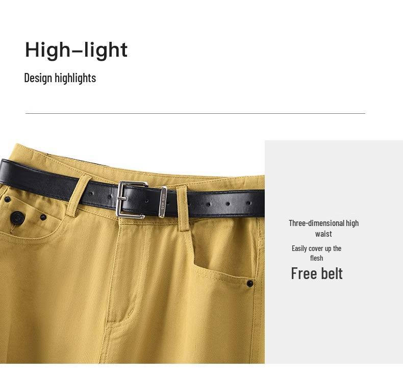 Women's High Waist Yellow Wide-Leg Vintage Jeans for Spring 2025