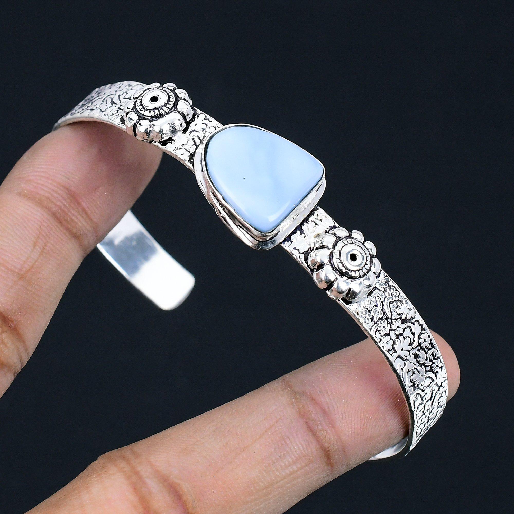 

Daughters Day Deal Owyhee Blue Opal Gemstone 925 Sterling Silver Bangle Jewelry Adjustable