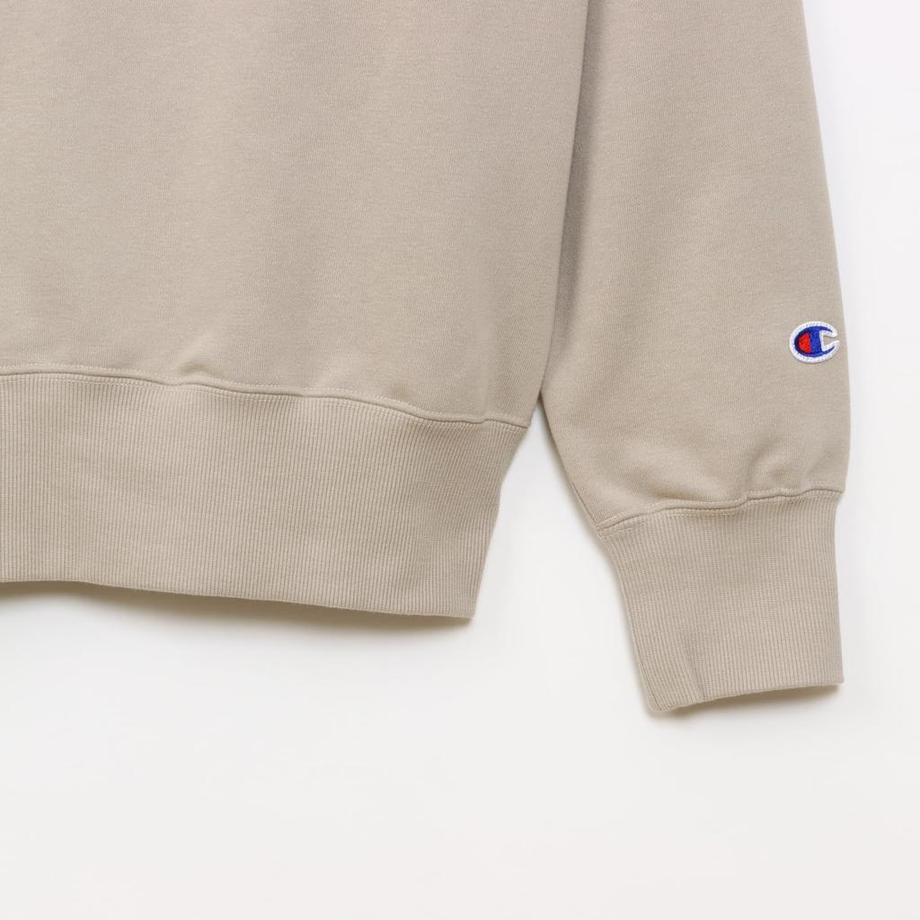 Champion TECH TERRY HALF ZIP SWEATSHIRT Long Crew Stretch USA Script Logo Sand Beige Women's WEAVE(R) (CW-BS001), Sleeve, Neck, Quick-Drying, Cotton,