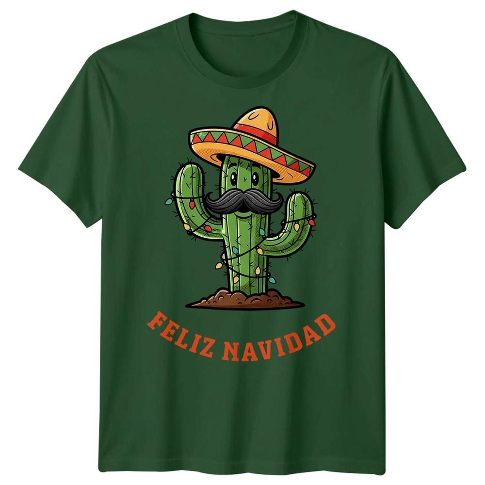 Cactus Feliz Navidad Christmas Holidays Unisexs TShirt Festive Sombrero Tee
