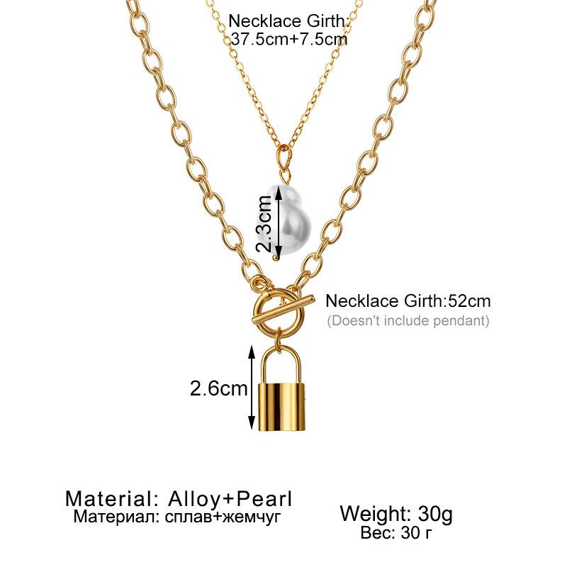Multi-layer Necklace Female, Creative Retro Simple Octagram Lock Pendant Thick Chain Necklace
