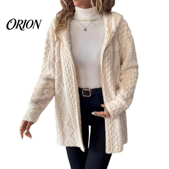 Warm Women Coat Hooded Fleece Jacket, Long Sleeve Zip-Up Casual Comfortable Fall Apparel Coat, Solid Color Thermal Outerwear for Winter Jacket