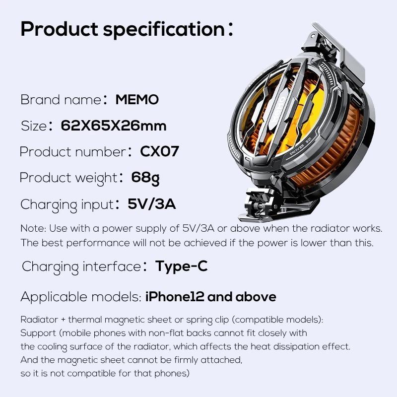 MEMO CX07 Frigorifero Semiconduttore 2 in 1 Magnetico/Clip Posteriore Radiatore di Raffreddamento per Telefono Cellulare per IPhone Android Gioco PUBG Raffreddatore