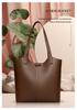 Women's Soft Leather Tote Bag - Stylish Simple Solid Color, Large Capacity, Single Shoulder for Work and Commute.