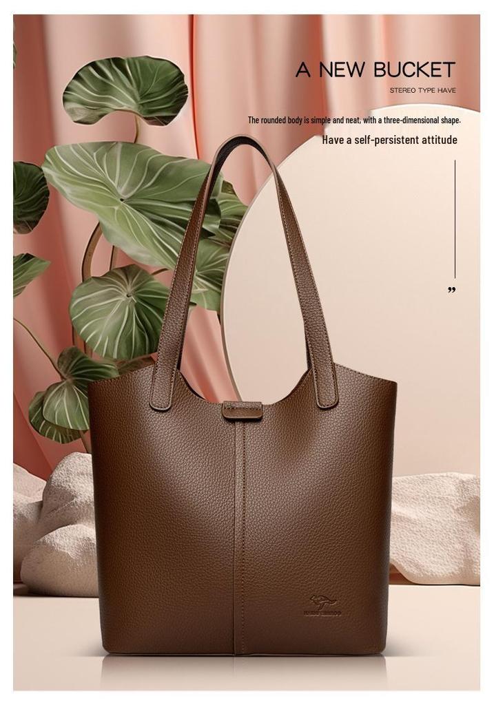 Women's Soft Leather Tote Bag - Stylish Simple Solid Color, Large Capacity, Single Shoulder for Work and Commute.
