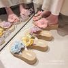 2025 New Fairy Wind Slope Heel Flip-flops Summer Fashion Straw Woven Flower Platform Pastoral Vacation Beach Shoes