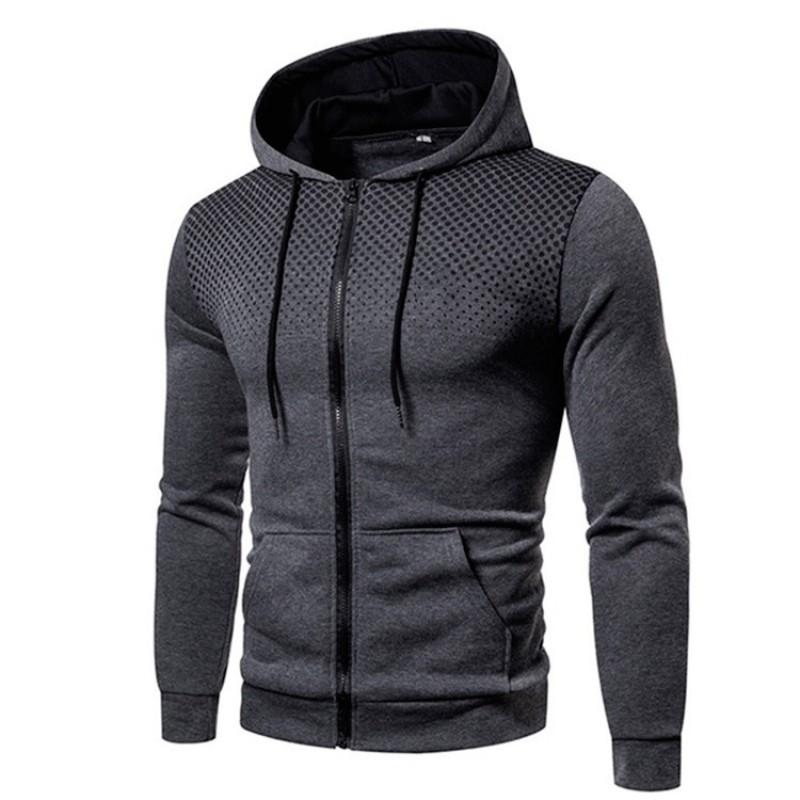 Mens Hooded Zip-Up Sweatshirt Loose Fit Long Sleeve Casual Pullover With Printed