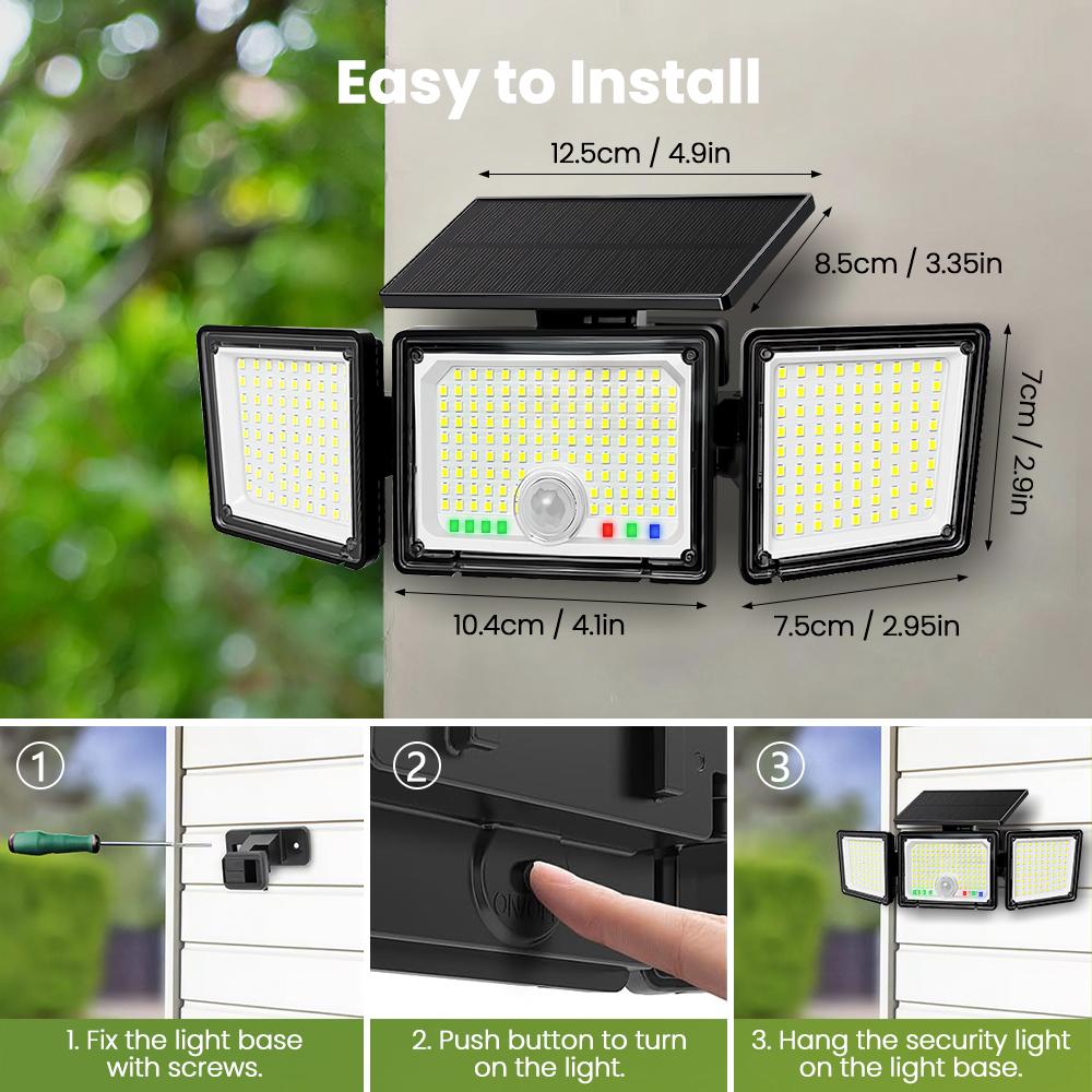 Upgraded 286LED Solar Motion Sensor Light Battery Indicator IP65 Waterproof Dusk To Dawn Outdoor Security Flood Wall Lamp Garden