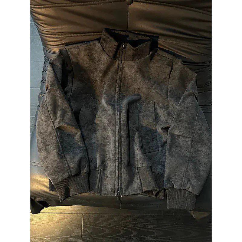 

Men s Winter Oversized Tie-Dye Cotton Motorcycle Jacket with Stand Collar and Velvet Lining XL чорний