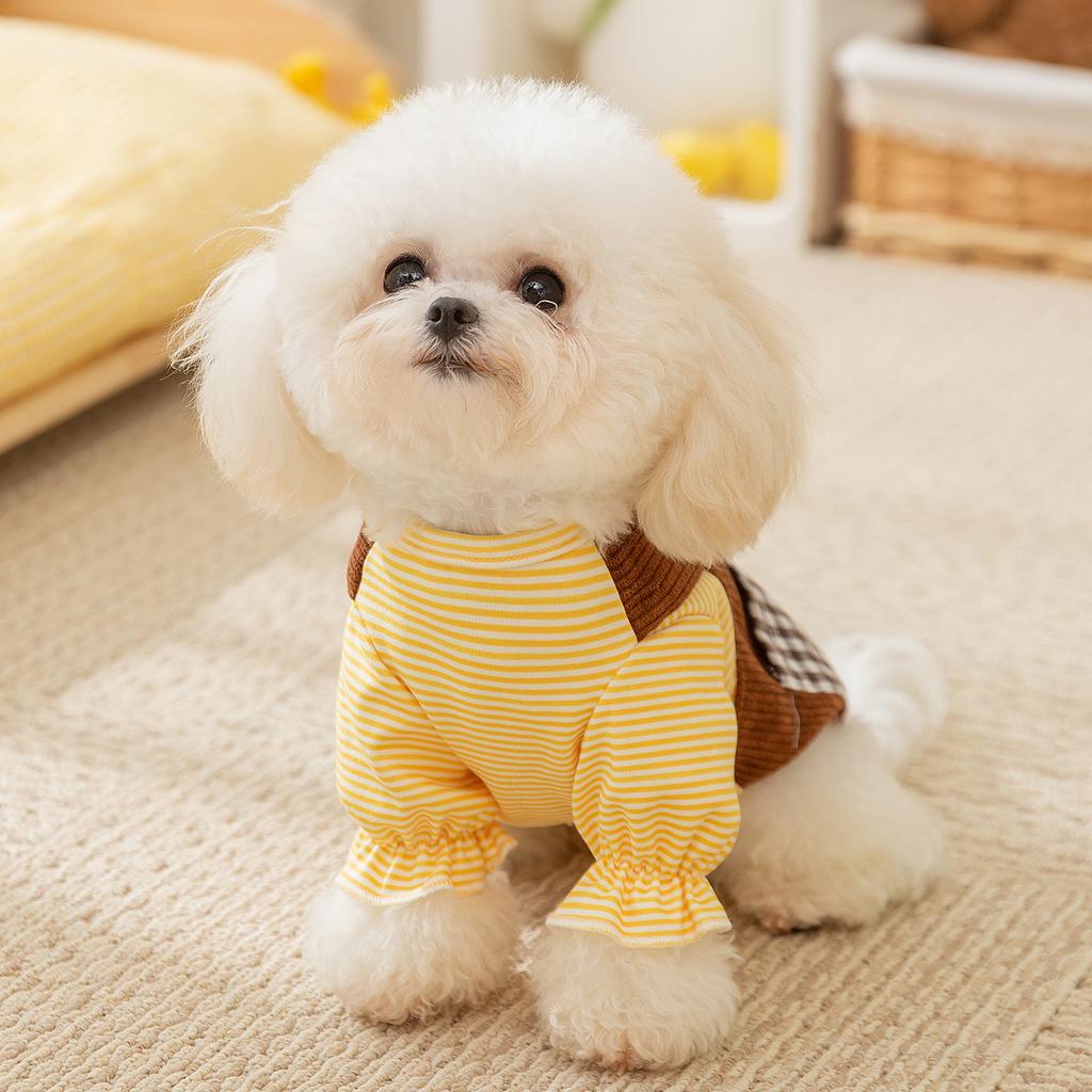 Dog Clothes Plaid Pockets Straps Traction Bipods Autumn and Winter Sweatshirts Going Out Traction Pet Clothes