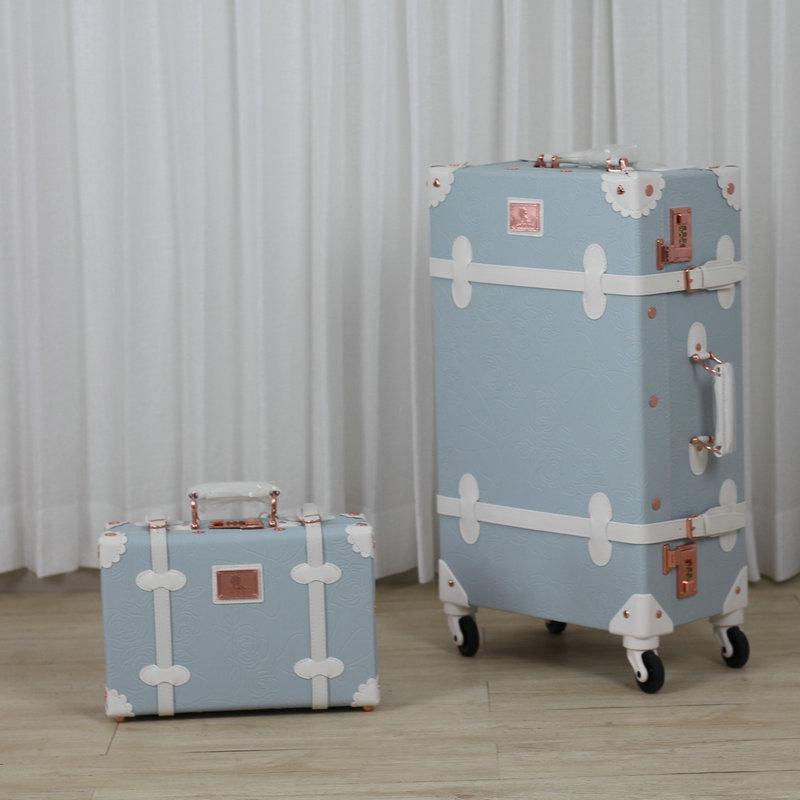 

Retro Embossed Pull-Handle Suitcase: 13-inch Hat Box, 24-inch & 26-inch Travel Luggage for Women & Students, Password Secured. 13-inch Carry Case синий