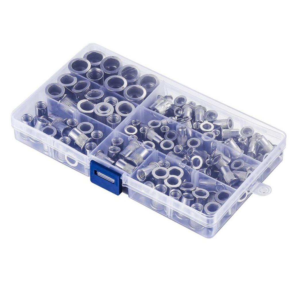 Nut Kit 1/4"-20UNC 8-32UNC 10-24UNC 3/8"-16UNC 5/16"-18UNC 138Pcs Stainless Steel 304 Finish Flat Head Rivnut Threaded Insert Nut Knurled Body
