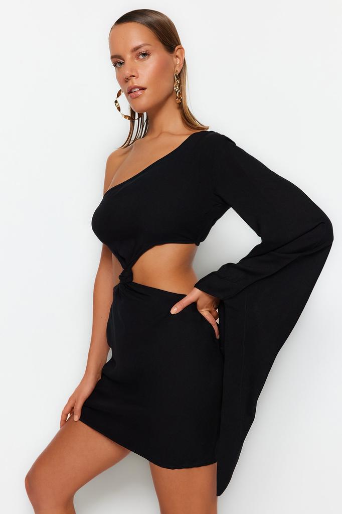 Buy Black Fitted Mini Mini Woven Cut Out/Window One-Shoulder Beach Dress  TBESS23EL00191.. at affordable prices — free shipping, real reviews with  photos — Joom