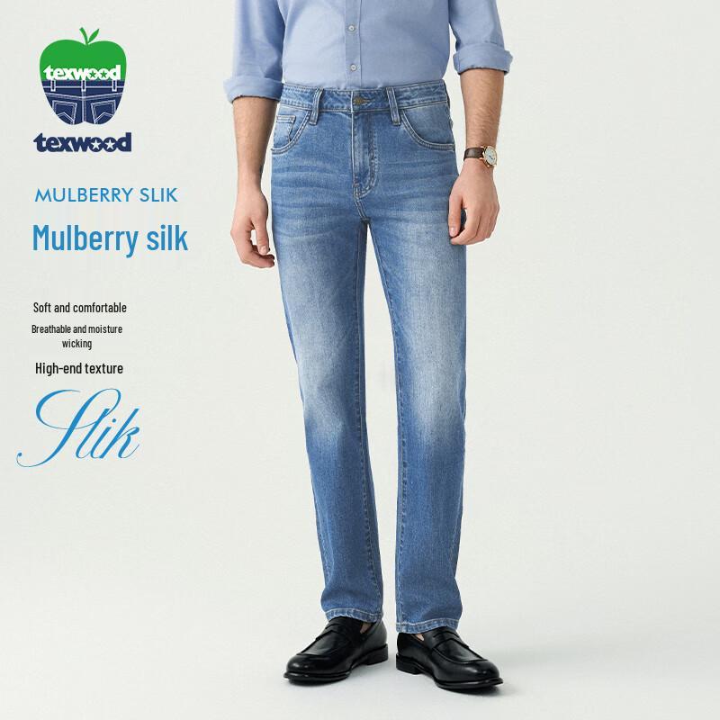 

Texwood Men s Silk Blend Straight Leg Washed Jeans 36