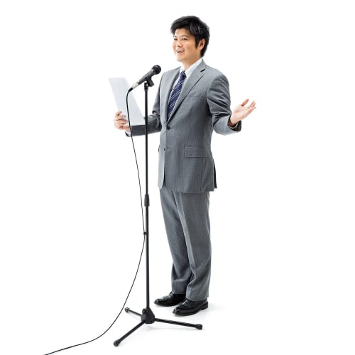 Sanwa Direct Microphone Stand, Straight Type, Clip-on, with Microphone Holder, Foldable, Up to 146cm, 1 Piece, 400-SPST3