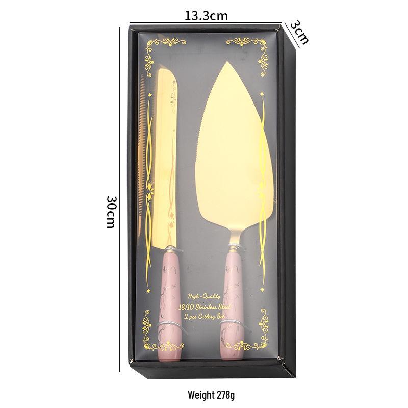 Stainless Steel Cake & Cheese Knife Set with Ceramic Handle - Includes Spatula, Pizza, and Pastry Knives in Gift Box