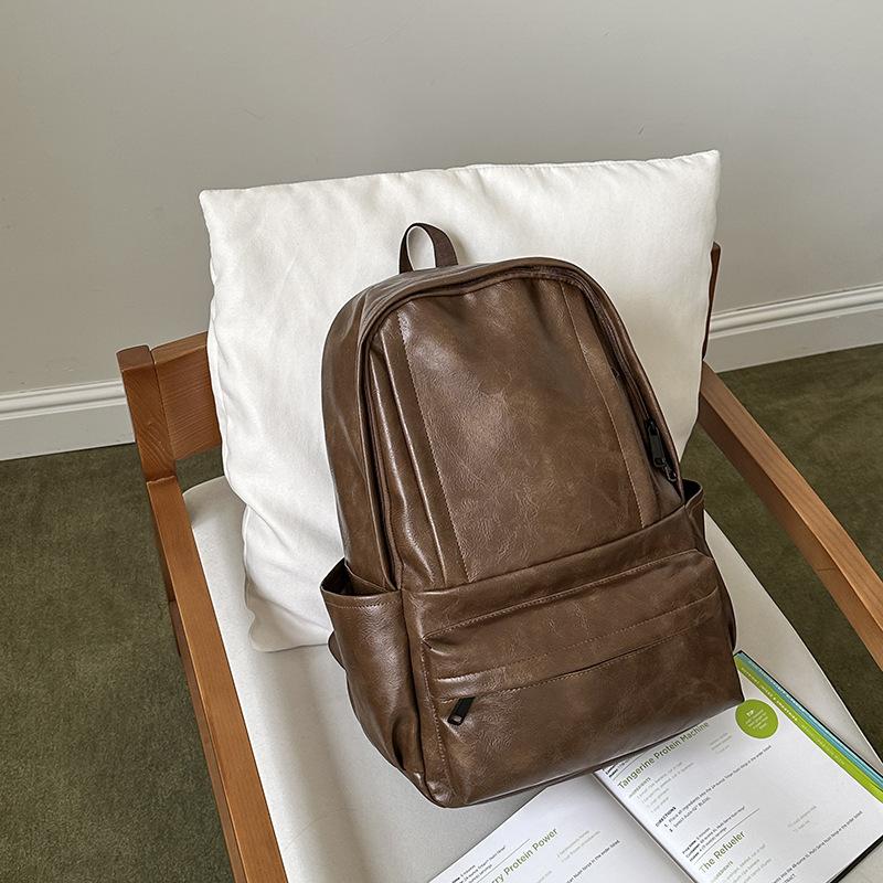 Schoolbag schoolbag men's and women's backpack soft leather computer bag leisure travel large capacity student schoolbag travel bag