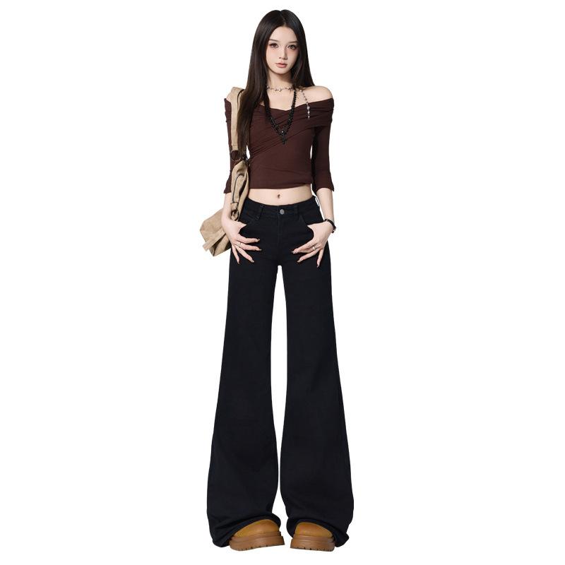 American Spice Girl low-rise flared pants slim-fitting and thin and drape floor-mopping versatile jeans for women in autumn and winter