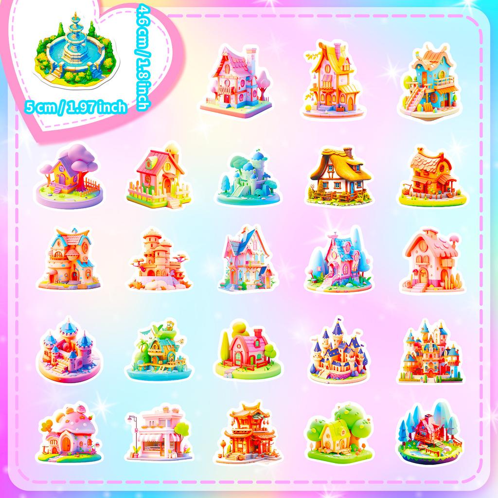 50 3D Miniature Stickers Cartoon 3D Miniature Scene Graffiti Stickers Personalized Three-Dimensional Stickers