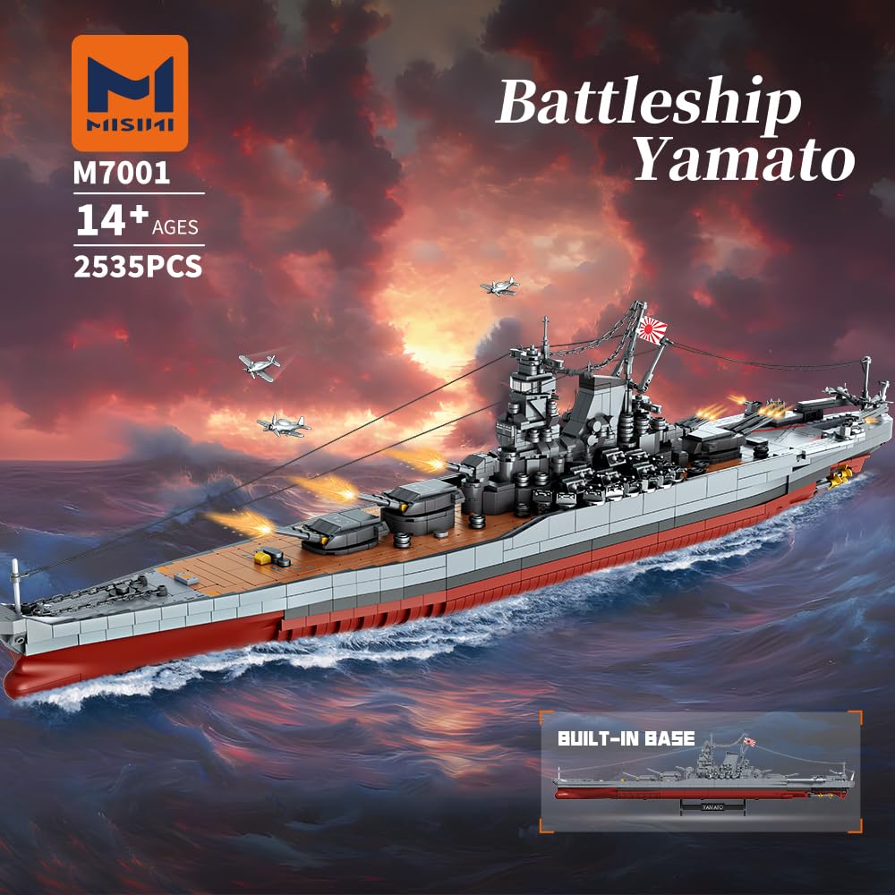 MISINI M7001 1:300 Japanese Yamato Battleship Building Block Set, 2569 Pieces, World War II Navy Ship MOC Toy, Great Battleship Model Assembly Gift an