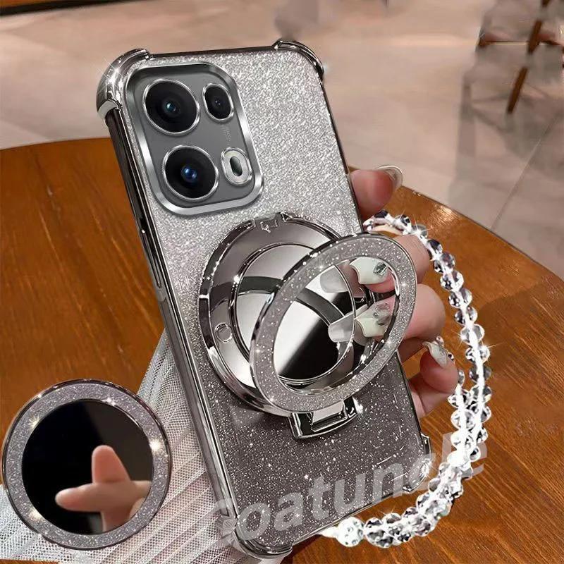 Glitter Magnetic Mirror Stand bracelet Holder Case For Samsung Galaxy A56 A36 A26 A16 A06 S25 S24 Ultra Plus Shockproof Cover
