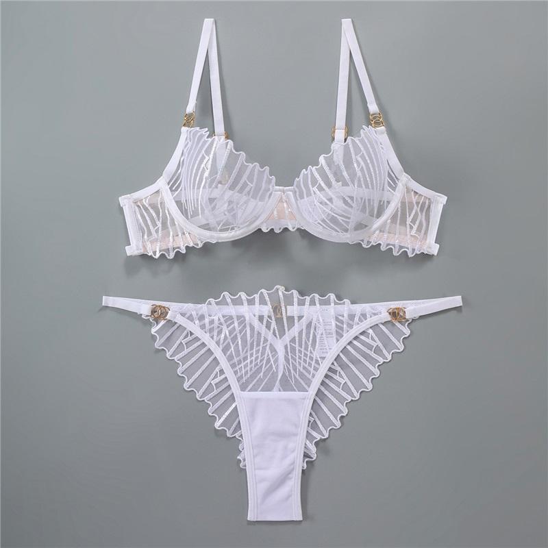 

Женский комплект нижнего белья Рыбья косточка Французский Пуш-ап Бюстгальтер Ультратонкое Дышащее Вышитое Кружевное Белье На косточках Полупрозрачное Белье Комплект из двух предметов S белый