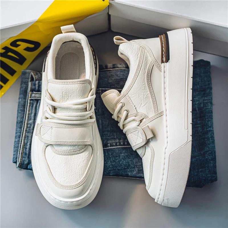 Sneaker Casual Herren Designer Weiße Board Schuhe Mode Mikrofaser Leder Stoff Obermaterial Höhe Erhöht Flache Plattform Sportschuhe