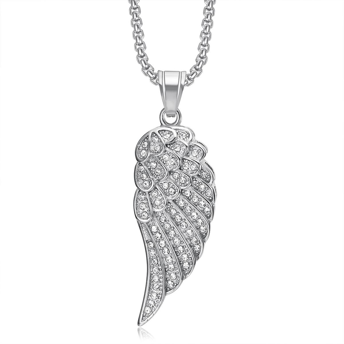 

2026 Jewelry Fashion Trend Inlaid Zircon Necklace Men s Exquisite Jewelry Necklace Wings Feather Pendant Necklace 60CM