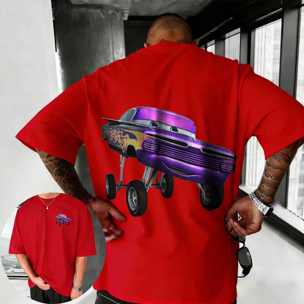 202526 Summer Disney Cars Lightning McQueen Cartoon Pattern 100 Cotton Printed Tshirt Comfortable Breathable Mens Clothing