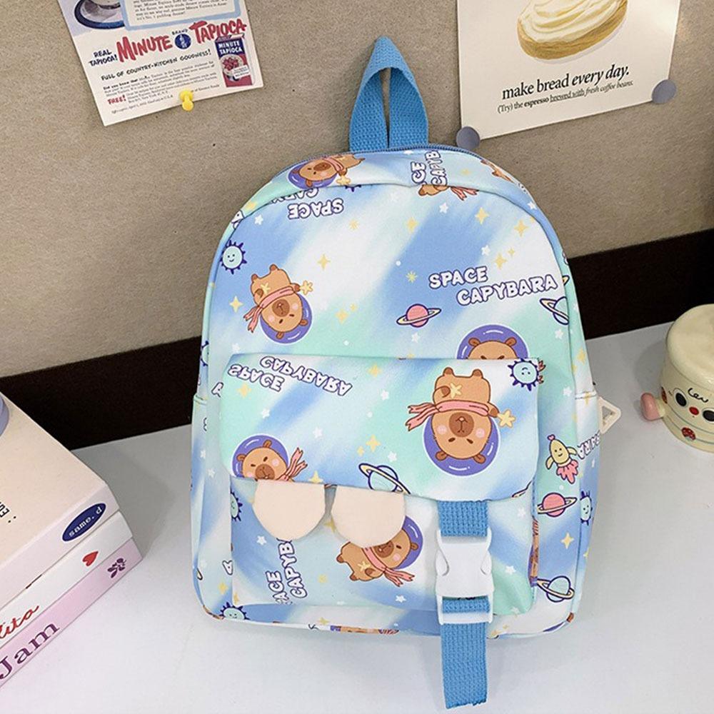 Cartoon Nylon School Bags Capybara Large Capacity Backpack Travel Shoulders Knapsack Children