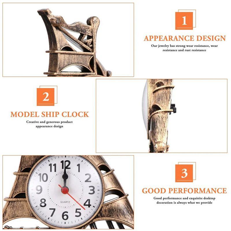 AEE2-Clock Alarm Sailboat Table Vintage Retro Model Ornament Nautical Desk Clocks Boat Figure Silent Bedside