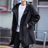 Herrenmode Kapuzen-Windbreaker Schwarzer Übermantel Freizeitjacken Frühling Herbst Langer Trenchcoat