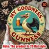 Vintage Metal Tin Sign 20x20cm - Pelican Holding Beer, Round Wall Decor for Bar, Pub, Garage, Man Cave