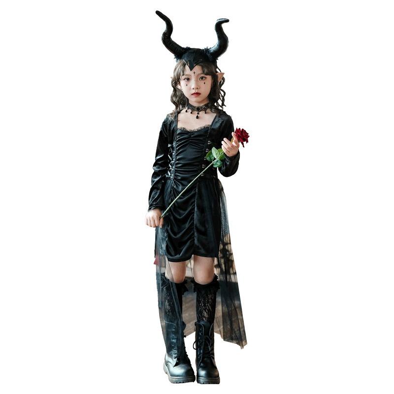 Halloween Children's Costume Dark Goth Witch Girl Dress Little Demon Children's Clothing Stage Walk Show Clothing