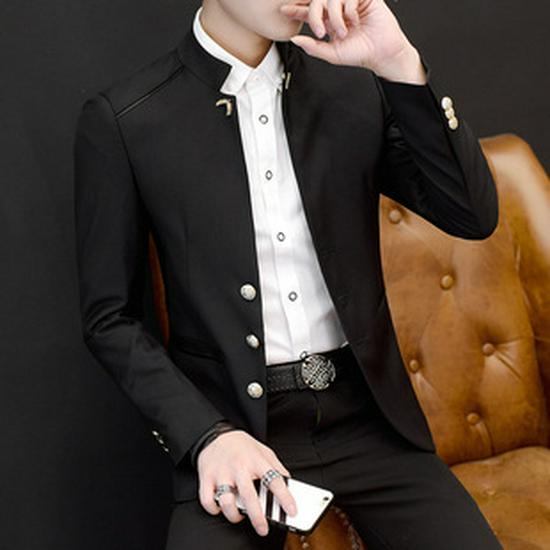 Pánský třídílný oblek střihu slim fit v korejském stylu na svatby a business casual