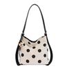 Korean Style Polka Dot Tote Bag Women Large Capacity Linen Look Shoulder Commuter Bucket Crossbody