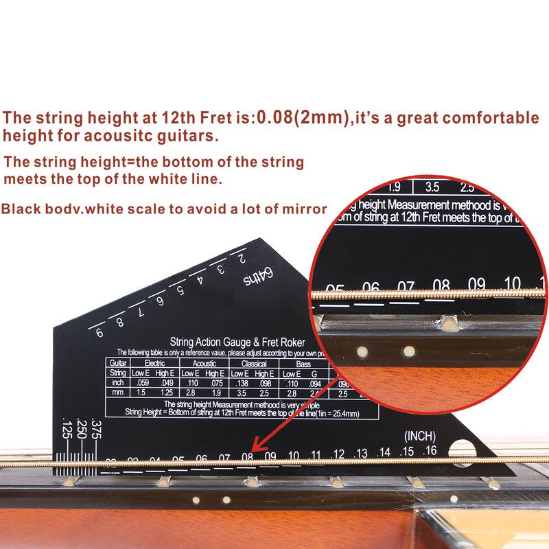 Black Stainless Steel Guitar Ruler for Acoustic & Electric Bass - Leveling & String Spacing Tool