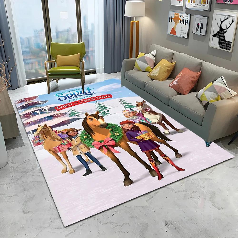 Cartoon Spirit Riding Free Horses 3D Carpet Rug for Home Living Room Bedroom Sofa Doormat Decor,kid  Area Rug Non-slip Floor Mat