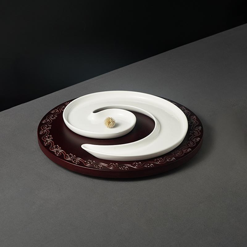 Solid Color G-shaped Ceramic Fish Plate Creative Curved Service Plate Snack Plate with Tray Restaurant Specialty Tableware